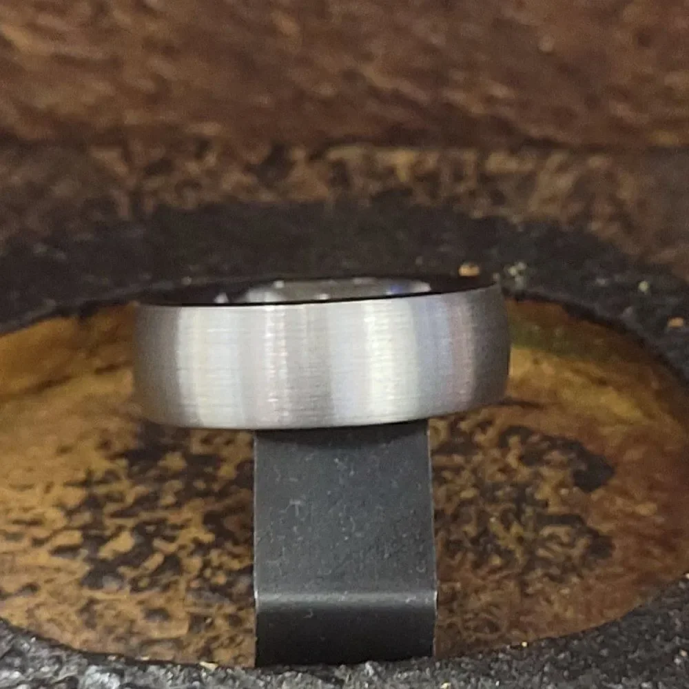 Personalized Engraved Men's Silver and Black Wedding Ring Band - Brushed Steel